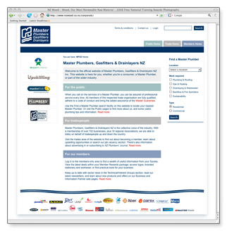 Master Plumbers - homepage 2009
