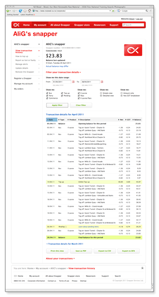 Snapper - transaction history page